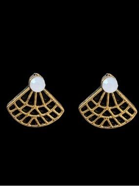 Gold Opal Fan Stud Earrings Dainty  Minimal Chic
